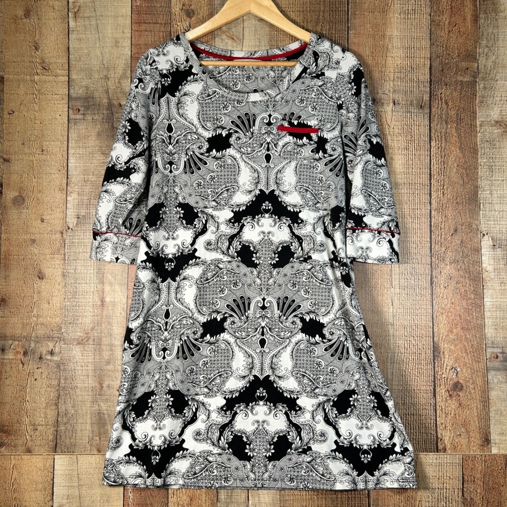 Soma Black White Paisley Sleep Shirt Nightgown Red Trim Loungewear M Nightie